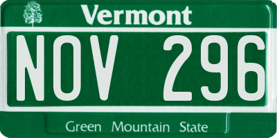 VT license plate NOV296