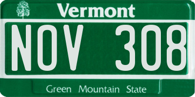 VT license plate NOV308