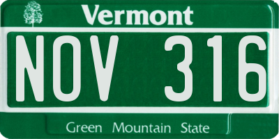 VT license plate NOV316