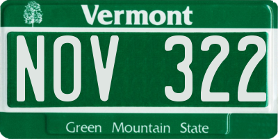 VT license plate NOV322