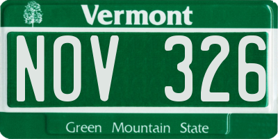 VT license plate NOV326