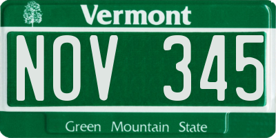 VT license plate NOV345