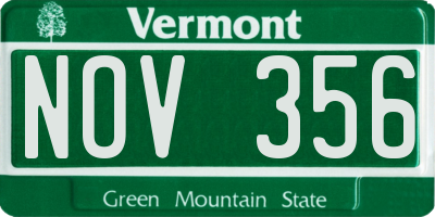 VT license plate NOV356