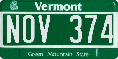 VT license plate NOV374