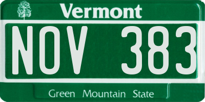 VT license plate NOV383