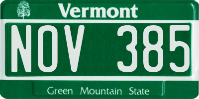 VT license plate NOV385