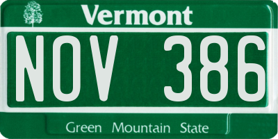 VT license plate NOV386
