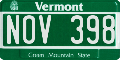 VT license plate NOV398