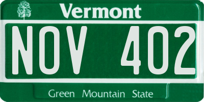 VT license plate NOV402