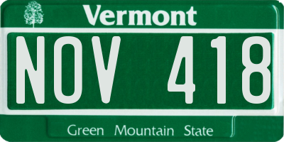 VT license plate NOV418