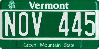VT license plate NOV445