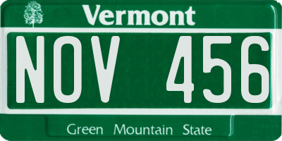VT license plate NOV456