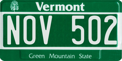 VT license plate NOV502