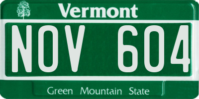 VT license plate NOV604