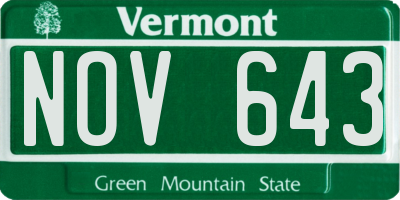 VT license plate NOV643