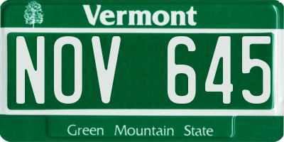 VT license plate NOV645