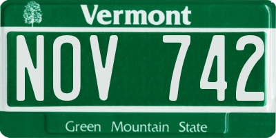VT license plate NOV742
