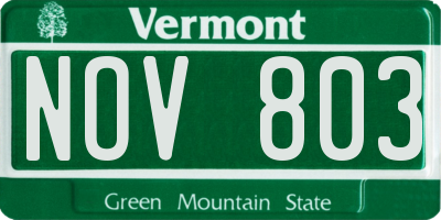 VT license plate NOV803