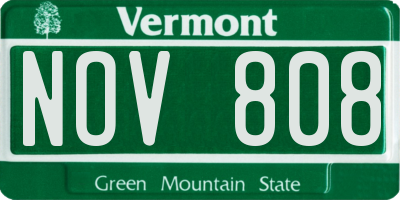 VT license plate NOV808