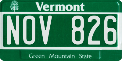 VT license plate NOV826