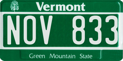 VT license plate NOV833