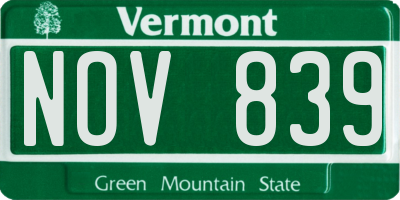 VT license plate NOV839