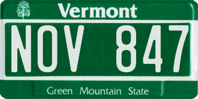 VT license plate NOV847