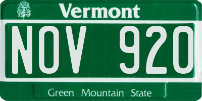 VT license plate NOV920