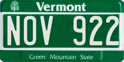 VT license plate NOV922