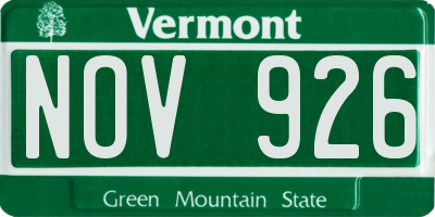 VT license plate NOV926