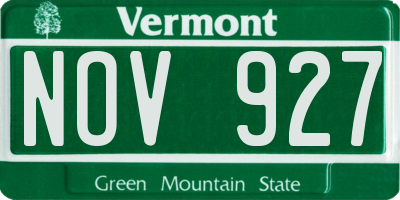 VT license plate NOV927