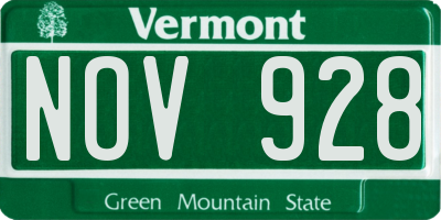 VT license plate NOV928