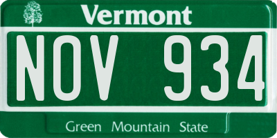 VT license plate NOV934