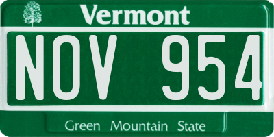 VT license plate NOV954