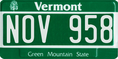 VT license plate NOV958