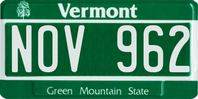 VT license plate NOV962