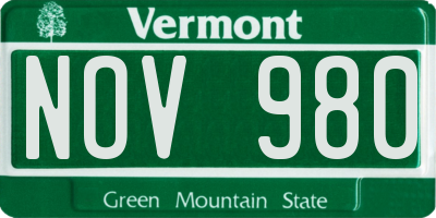 VT license plate NOV980