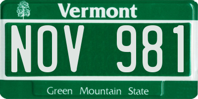 VT license plate NOV981