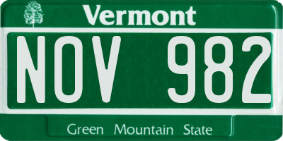 VT license plate NOV982