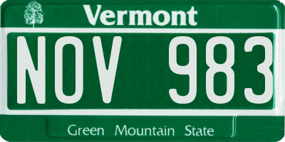 VT license plate NOV983