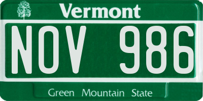 VT license plate NOV986