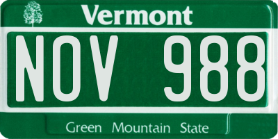 VT license plate NOV988