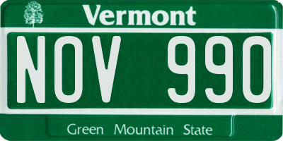 VT license plate NOV990
