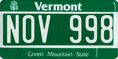 VT license plate NOV998
