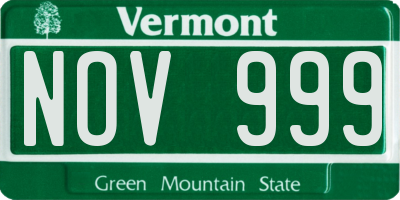 VT license plate NOV999