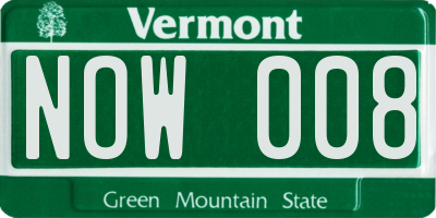 VT license plate NOW008