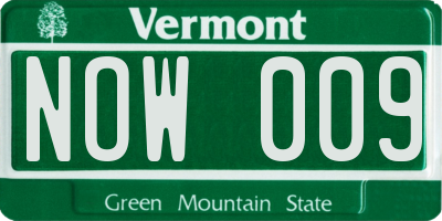 VT license plate NOW009