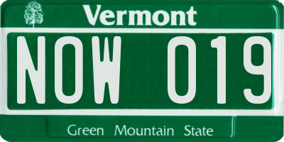 VT license plate NOW019