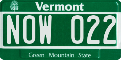 VT license plate NOW022