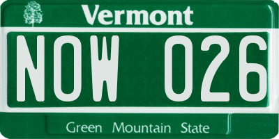 VT license plate NOW026